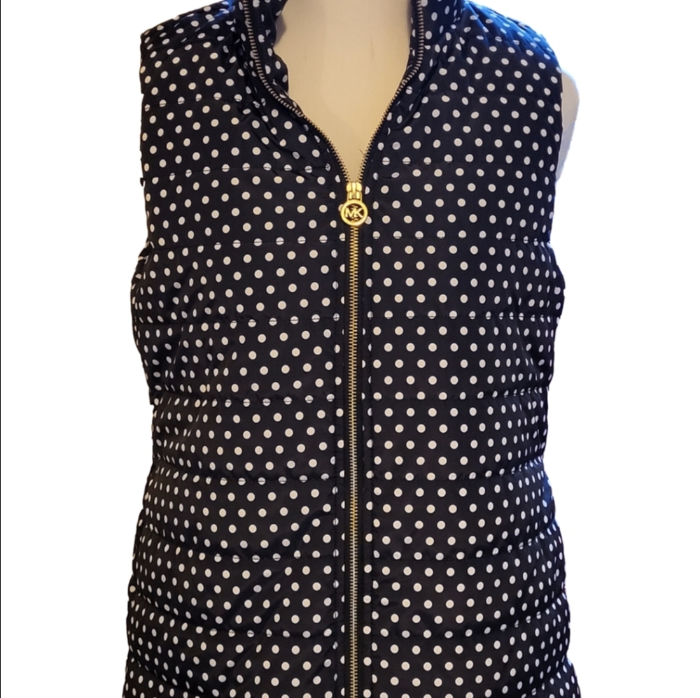 Michael Kors Black and White Polka Dot Jacket with Gold Zipper Size Small